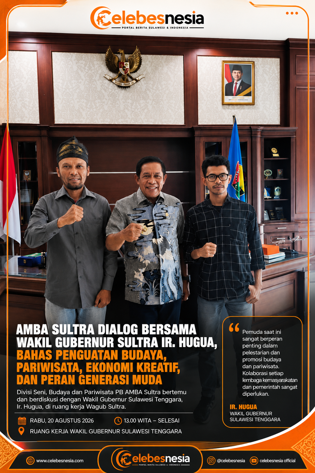 AMBA Sultra Dialog Bersama Wagub Hugua, Bahas Penguatan Budaya, Pariwisata, dan Peran Generasi Muda